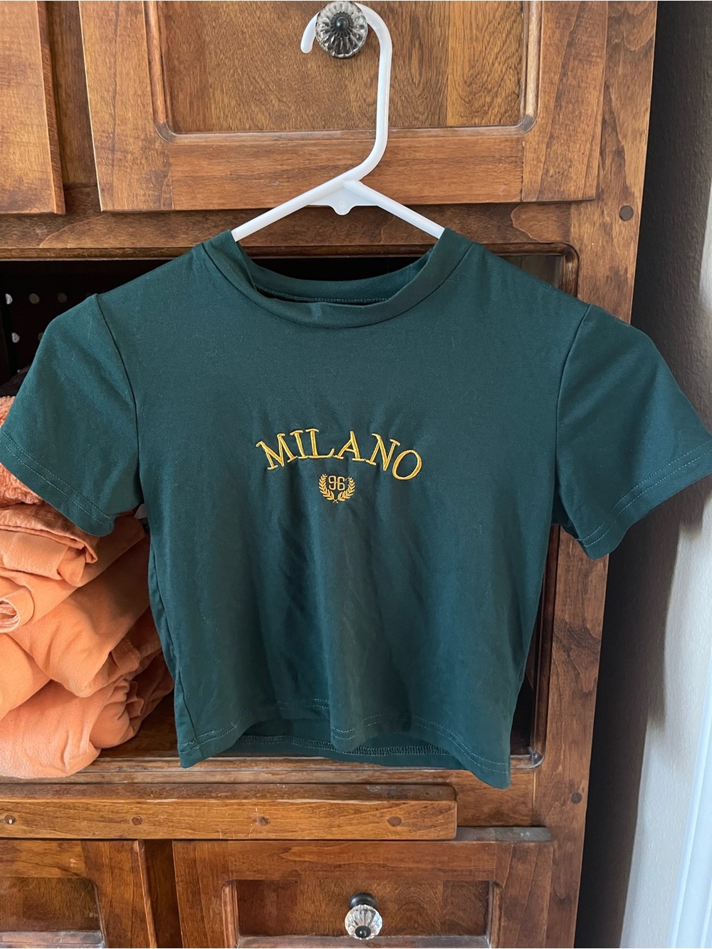 Milano Green Cropped Tee with Yellow Embroidery